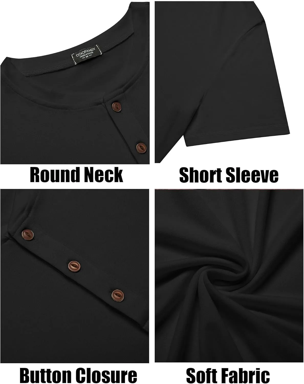 COOFANDY Men's Henley Shirts Short Sleeve Casual Basic Tee Summer Button Henley Soild T Shirts