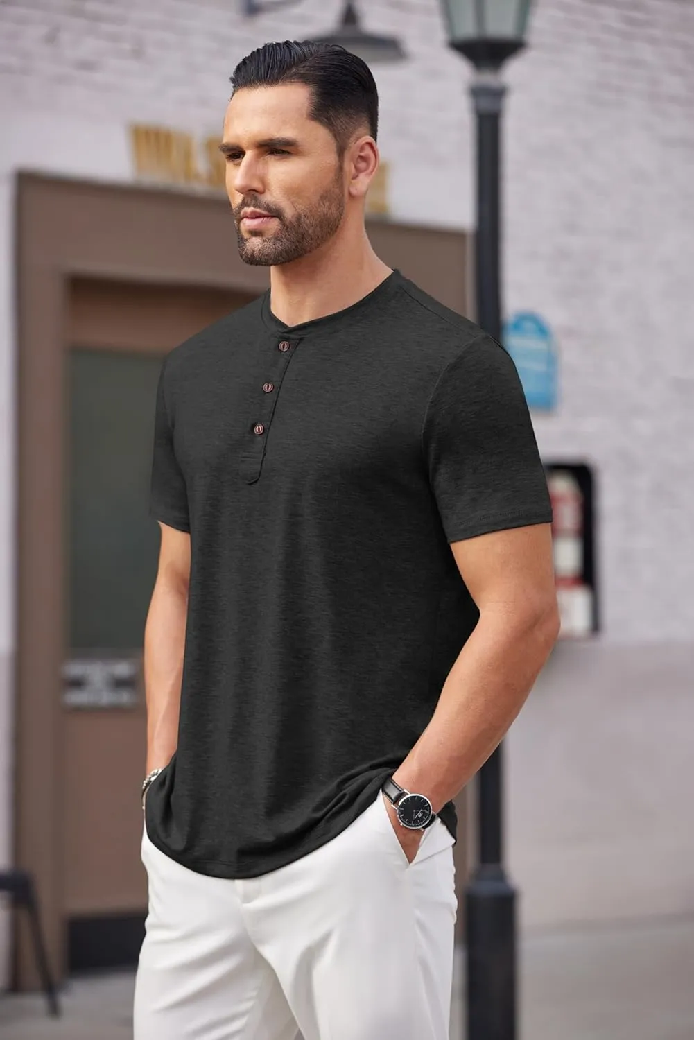 COOFANDY Men's Henley Shirts Short Sleeve Casual Basic Tee Summer Button Henley Soild T Shirts