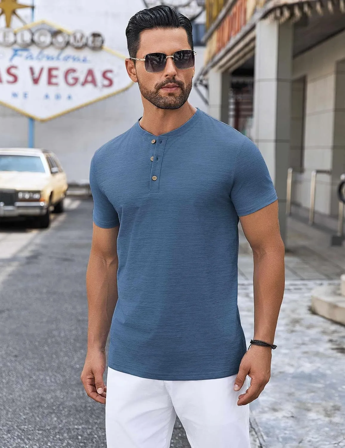 COOFANDY Mens Henley Shirts Short Sleeve Casual Button Down Shirts Lightweight Summer Basic Tee