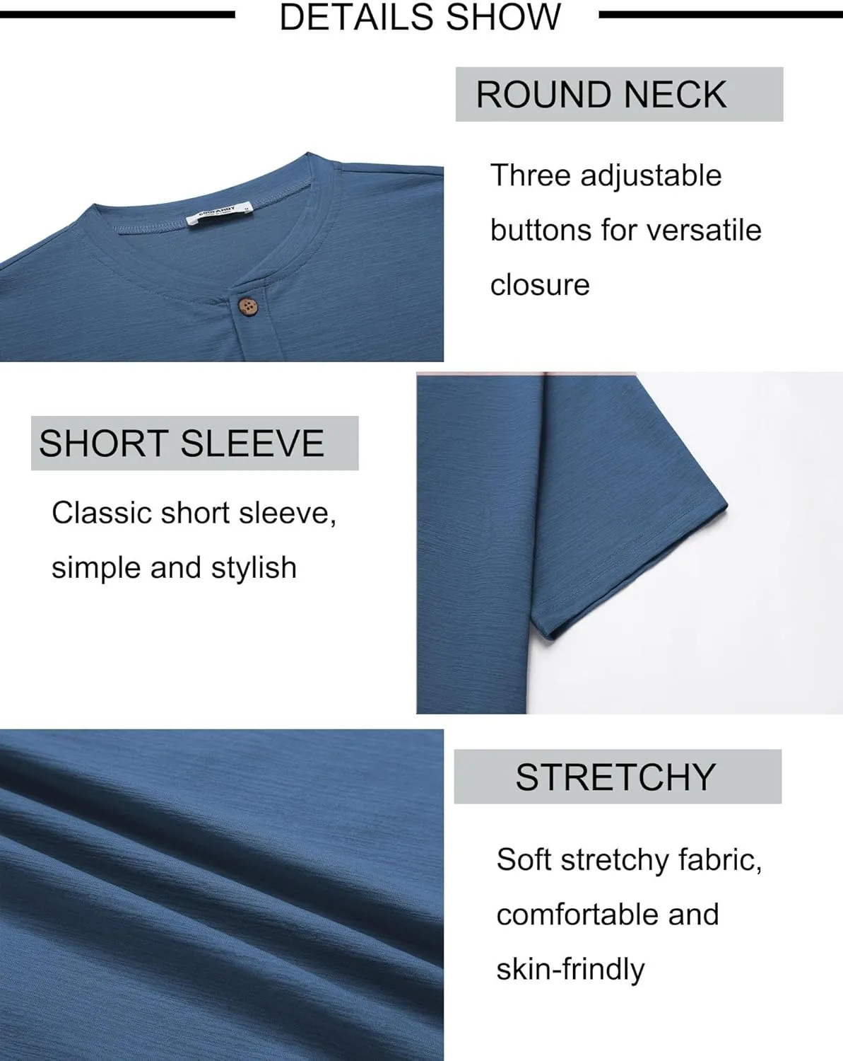 COOFANDY Mens Henley Shirts Short Sleeve Casual Button Down Shirts Lightweight Summer Basic Tee