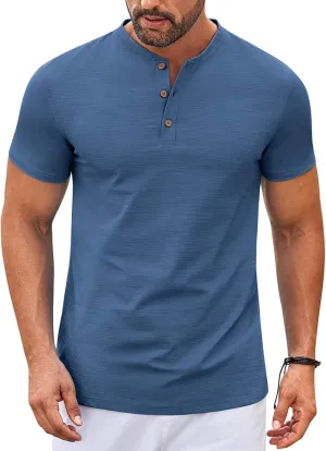 COOFANDY Mens Henley Shirts Short Sleeve Casual Button Down Shirts Lightweight Summer Basic Tee