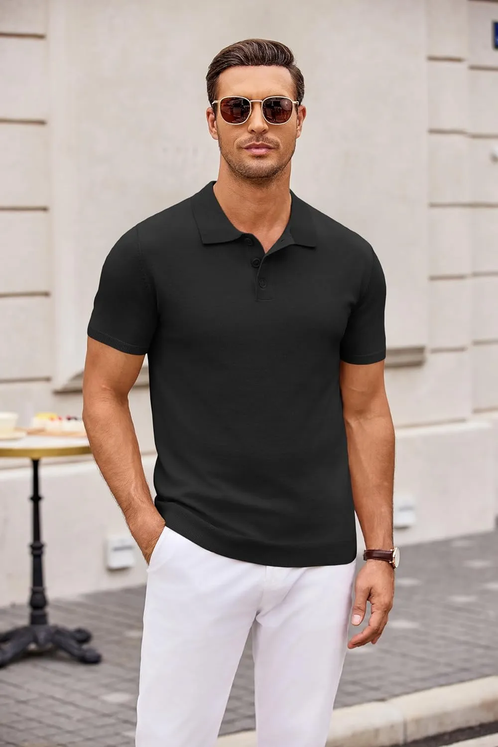 COOFANDY Mens Knit Polo Shirts Casual Short Sleeve Button Down Polo Shirt Classic Golf Shirts