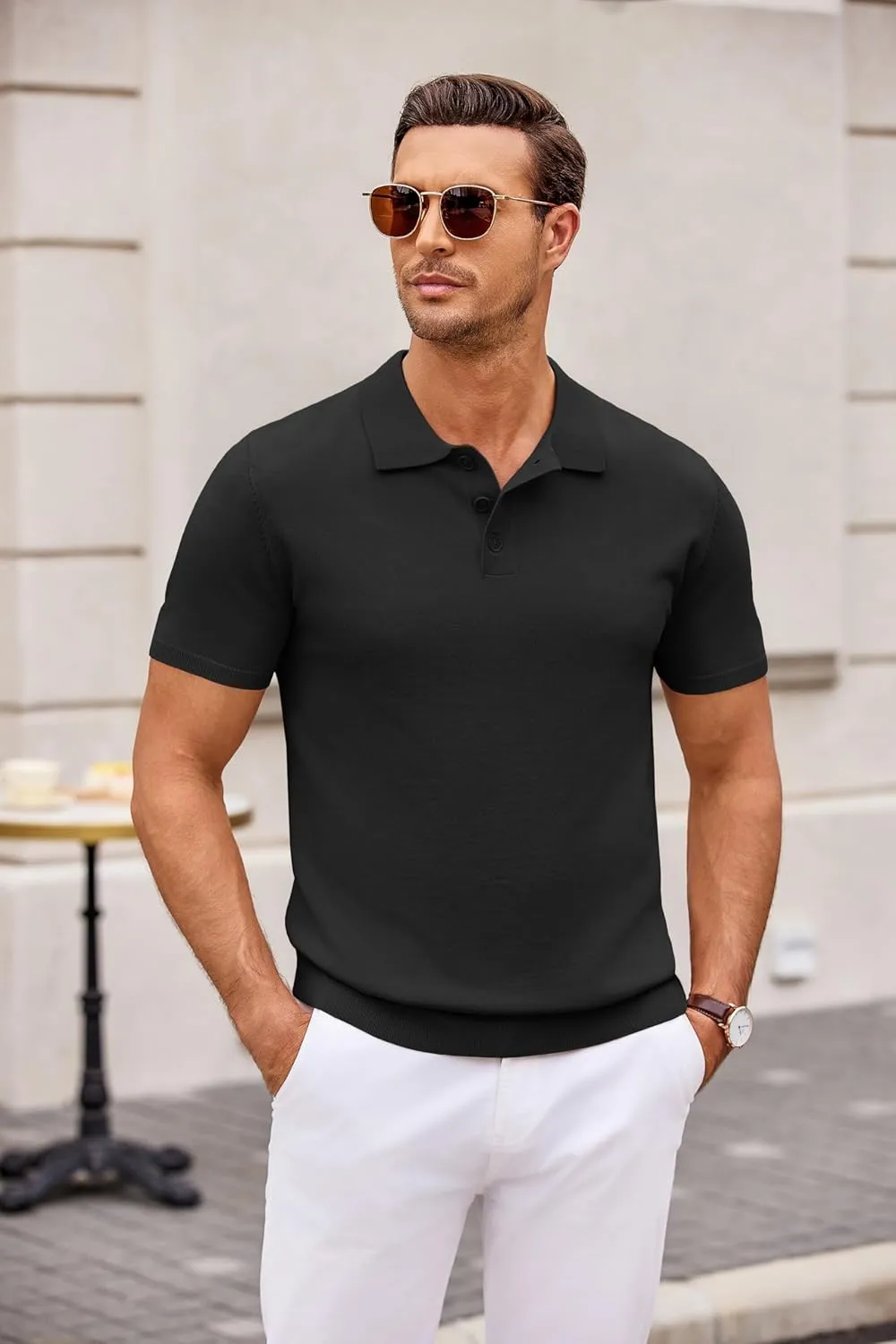 COOFANDY Mens Knit Polo Shirts Casual Short Sleeve Button Down Polo Shirt Classic Golf Shirts
