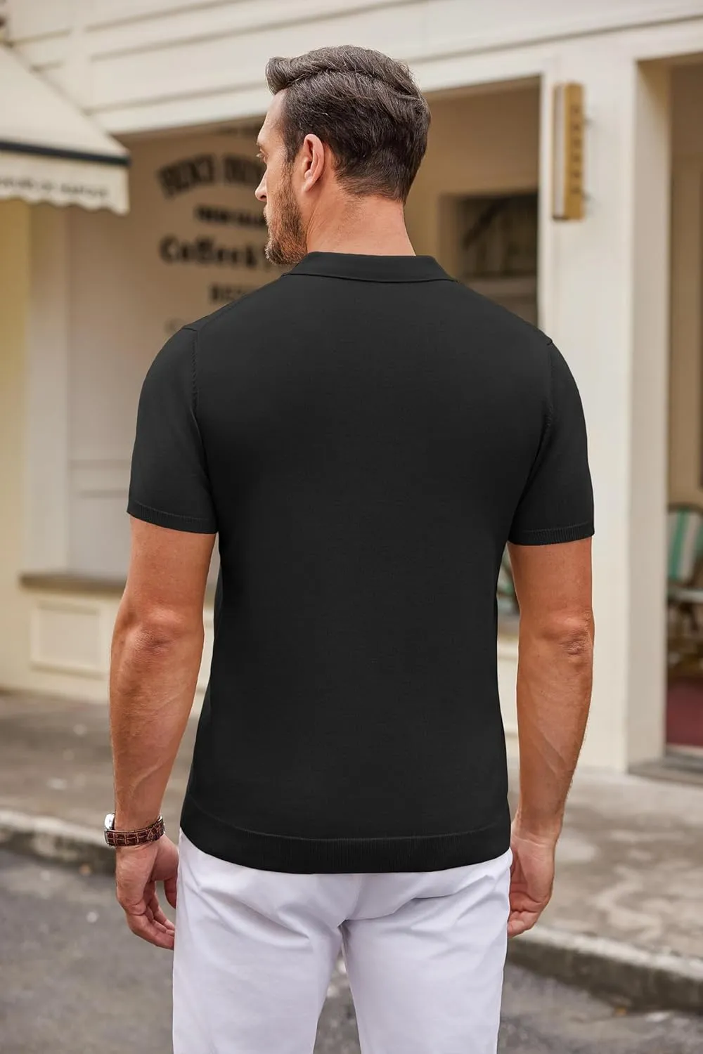 COOFANDY Mens Knit Polo Shirts Casual Short Sleeve Button Down Polo Shirt Classic Golf Shirts