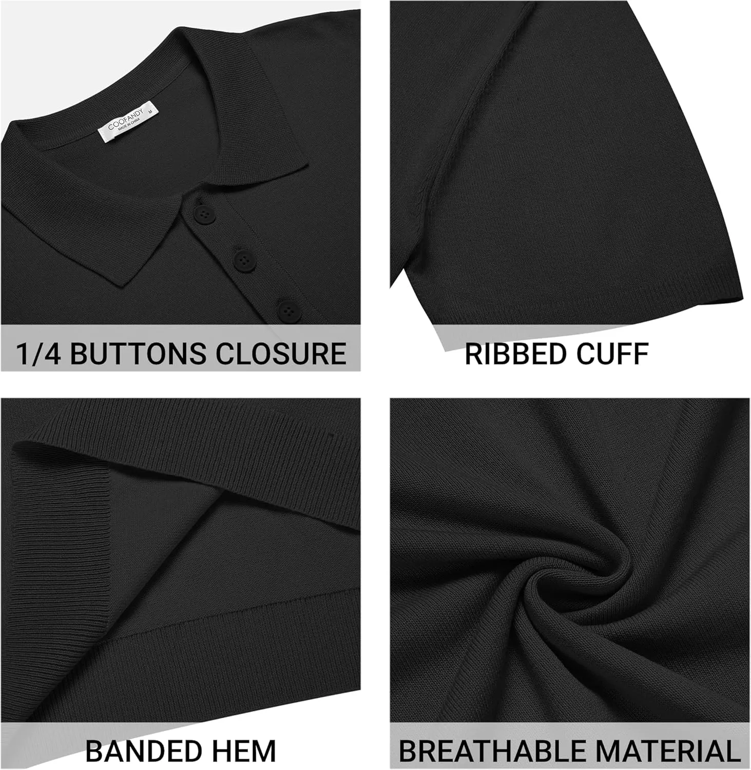 COOFANDY Mens Knit Polo Shirts Casual Short Sleeve Button Down Polo Shirt Classic Golf Shirts