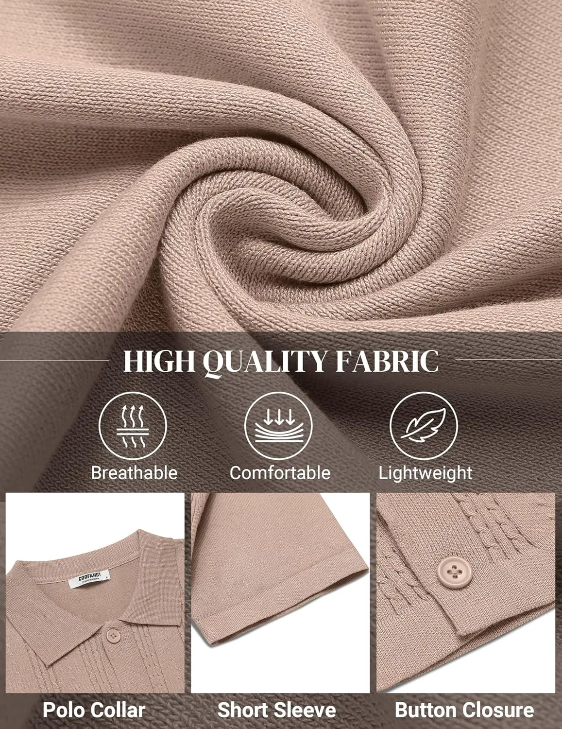 COOFANDY Men's Knit Shirts Short Sleeve Casual Button Down Polo Shirt Summer Beach Vacation Shirts