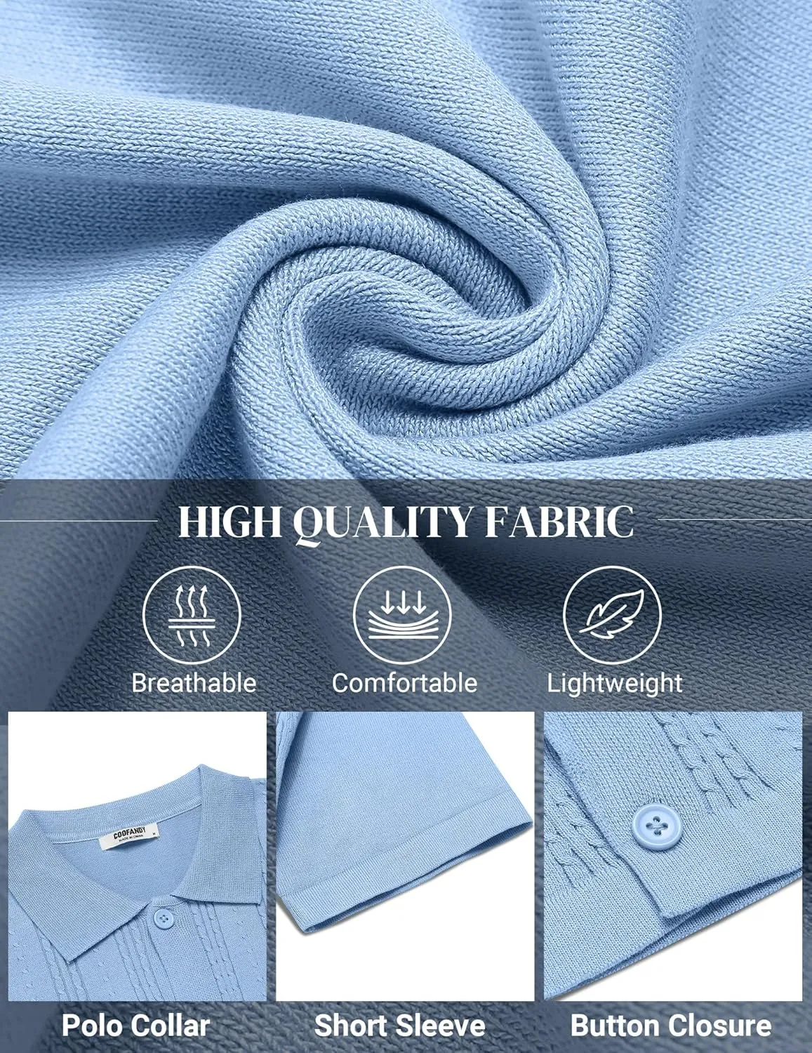COOFANDY Men's Knit Shirts Short Sleeve Casual Button Down Polo Shirt Summer Beach Vacation Shirts