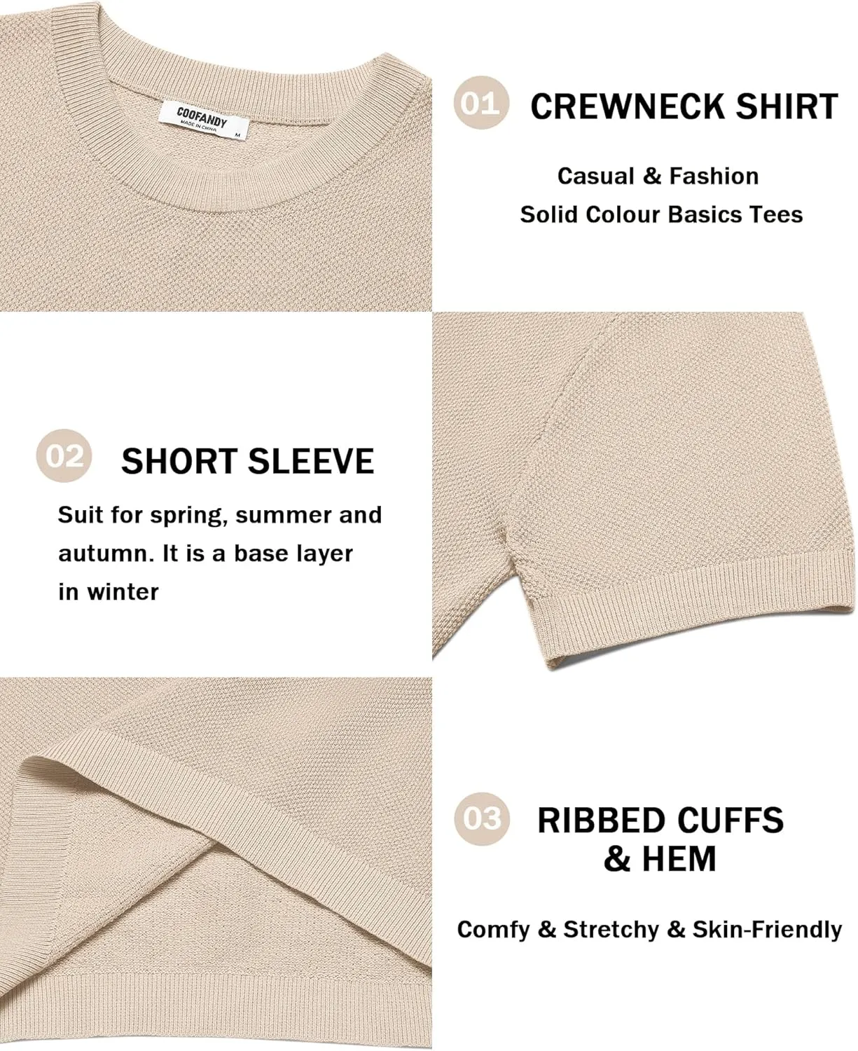 COOFANDY Men's Knit T-Shirts Short Sleeve Crewneck Shirt Casual Textured Pullover Tees