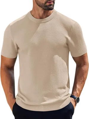 COOFANDY Men's Knit T-Shirts Short Sleeve Crewneck Shirt Casual Textured Pullover Tees