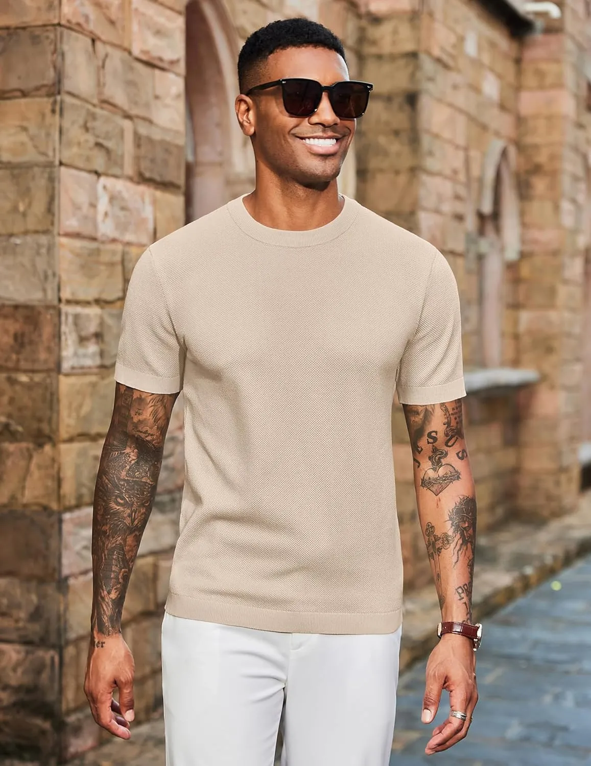 COOFANDY Men's Knit T-Shirts Short Sleeve Crewneck Shirt Casual Textured Pullover Tees