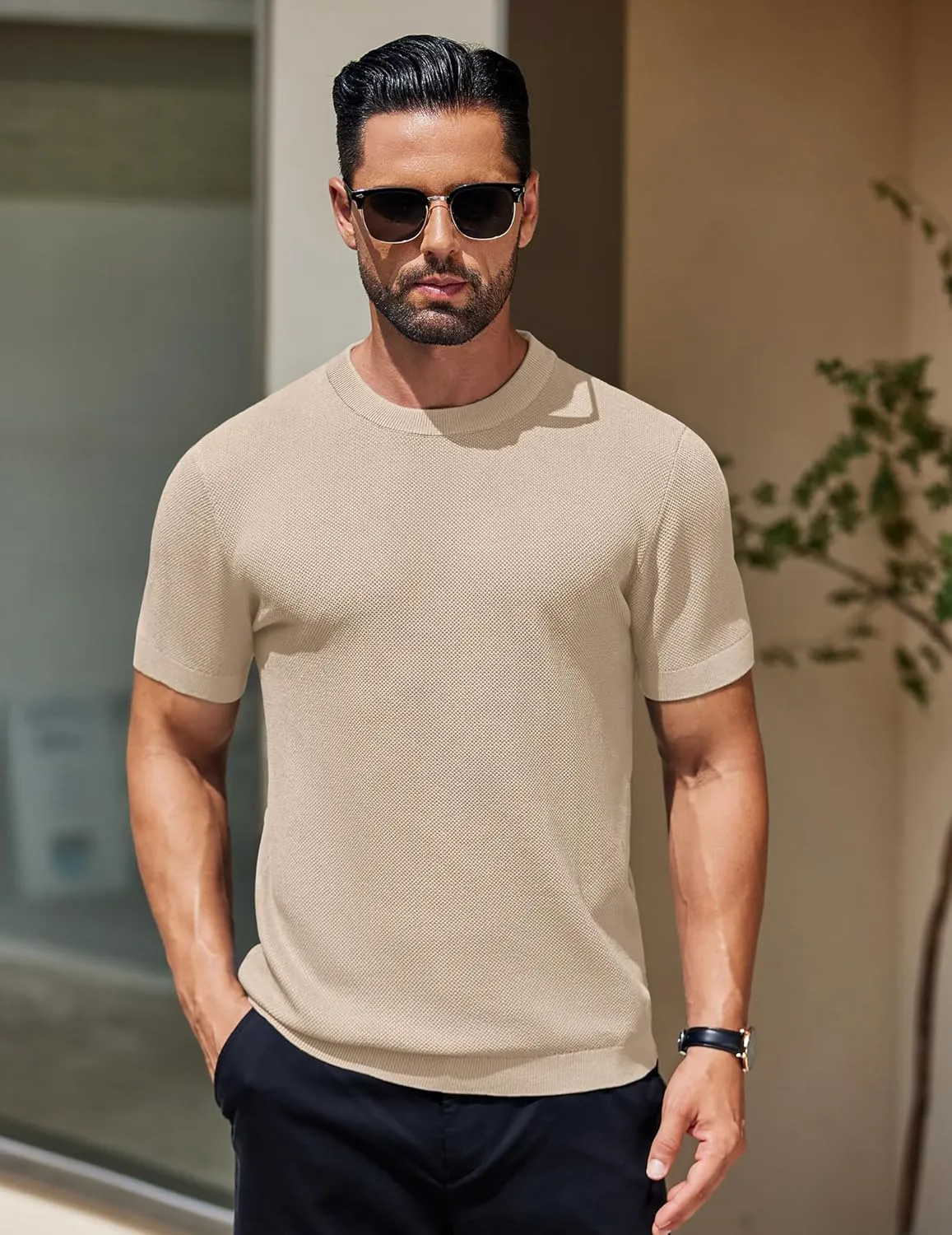 COOFANDY Men's Knit T-Shirts Short Sleeve Crewneck Shirt Casual Textured Pullover Tees
