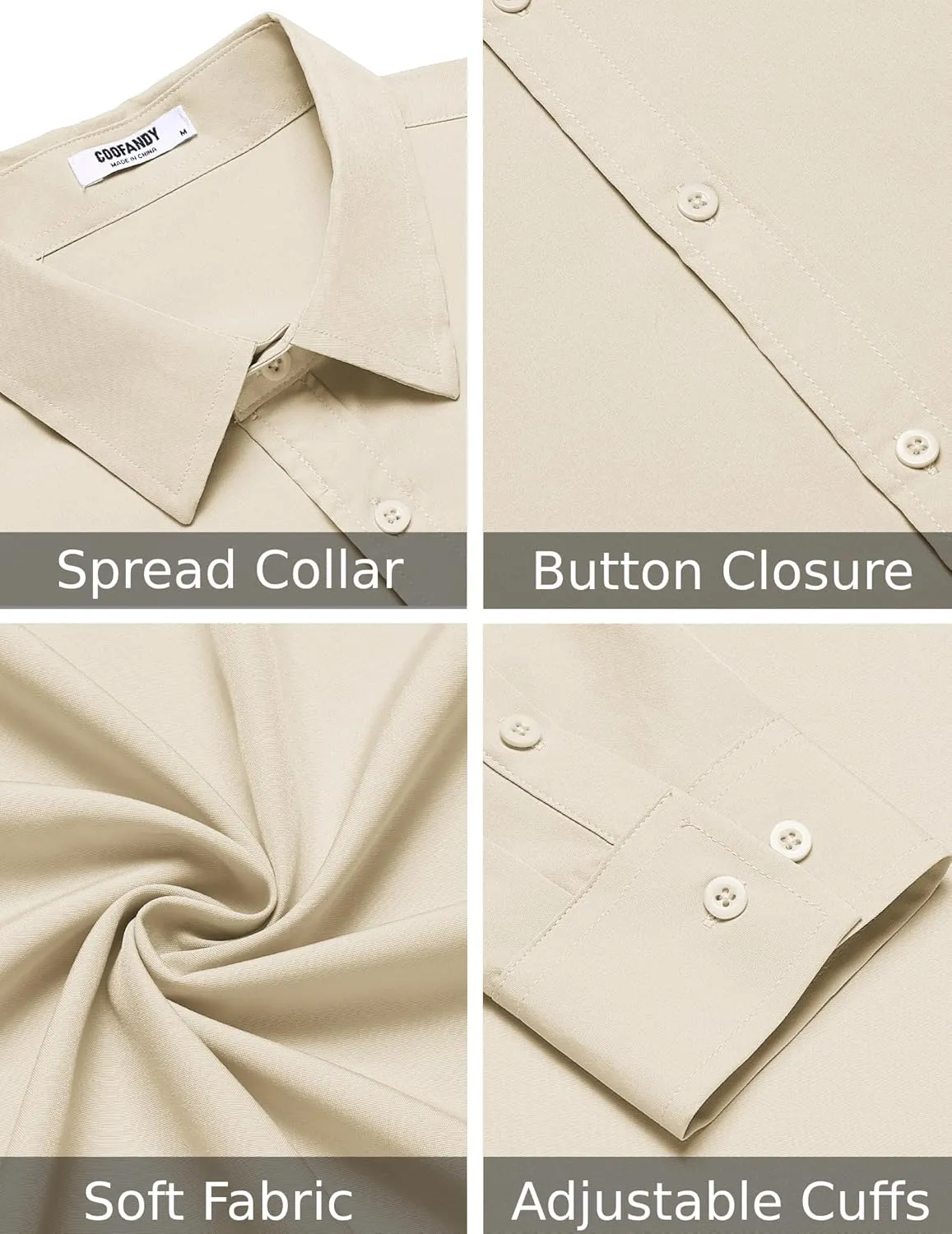 COOFANDY Men's Long Sleeve Button Down Dress Shirts Casual Business Casual Shirt Wrinkle Free Untucked Shirts