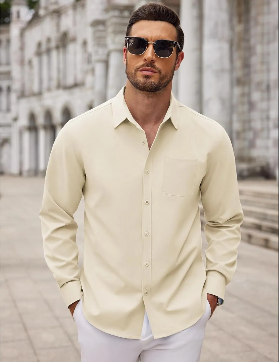 COOFANDY Men's Long Sleeve Button Down Dress Shirts Casual Business Casual Shirt Wrinkle Free Untucked Shirts