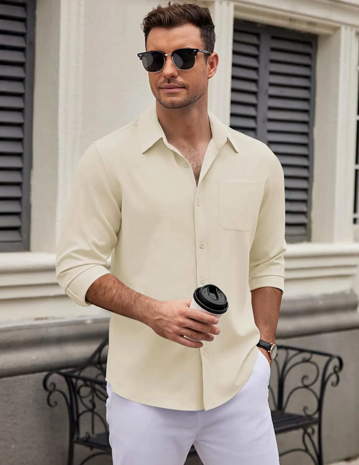 COOFANDY Men's Long Sleeve Button Down Dress Shirts Casual Business Casual Shirt Wrinkle Free Untucked Shirts