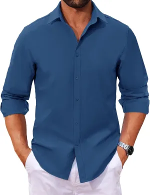 COOFANDY Men's Long Sleeve Button Down Shirts Casual Untucked Dress Shirt Beach Wedding Shirts