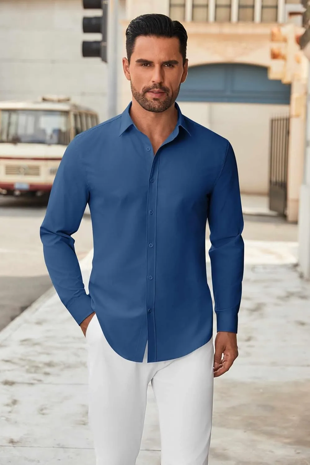 COOFANDY Men's Long Sleeve Button Down Shirts Casual Untucked Dress Shirt Beach Wedding Shirts