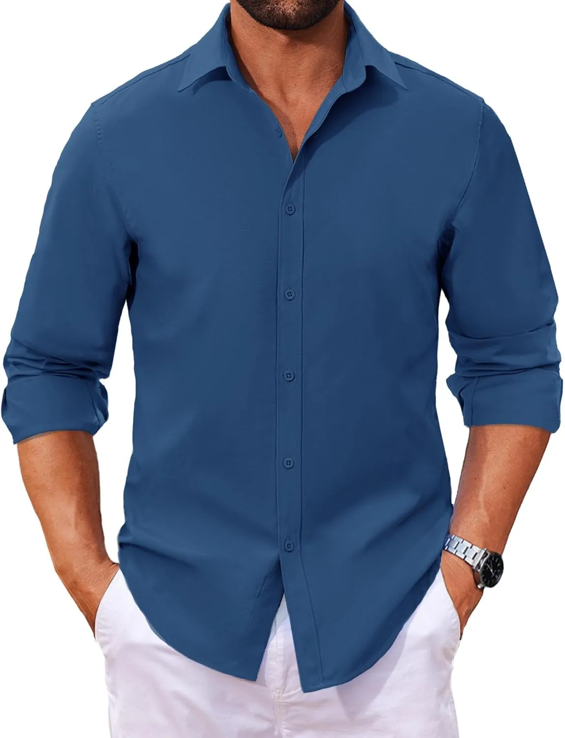 COOFANDY Men's Long Sleeve Button Down Shirts Casual Untucked Dress Shirt Beach Wedding Shirts