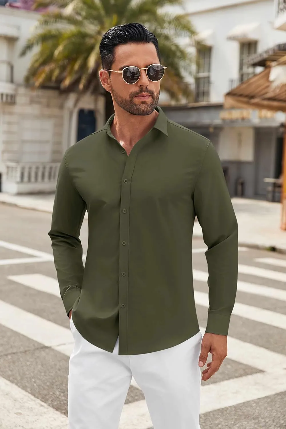 COOFANDY Men's Long Sleeve Button Down Shirts Casual Untucked Dress Shirt Beach Wedding Shirts