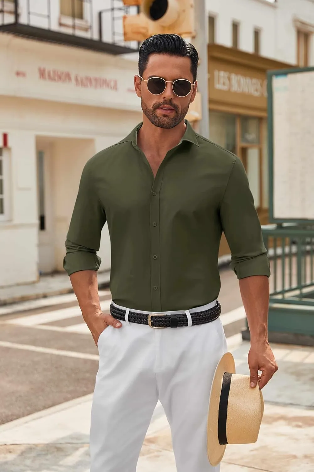COOFANDY Men's Long Sleeve Button Down Shirts Casual Untucked Dress Shirt Beach Wedding Shirts