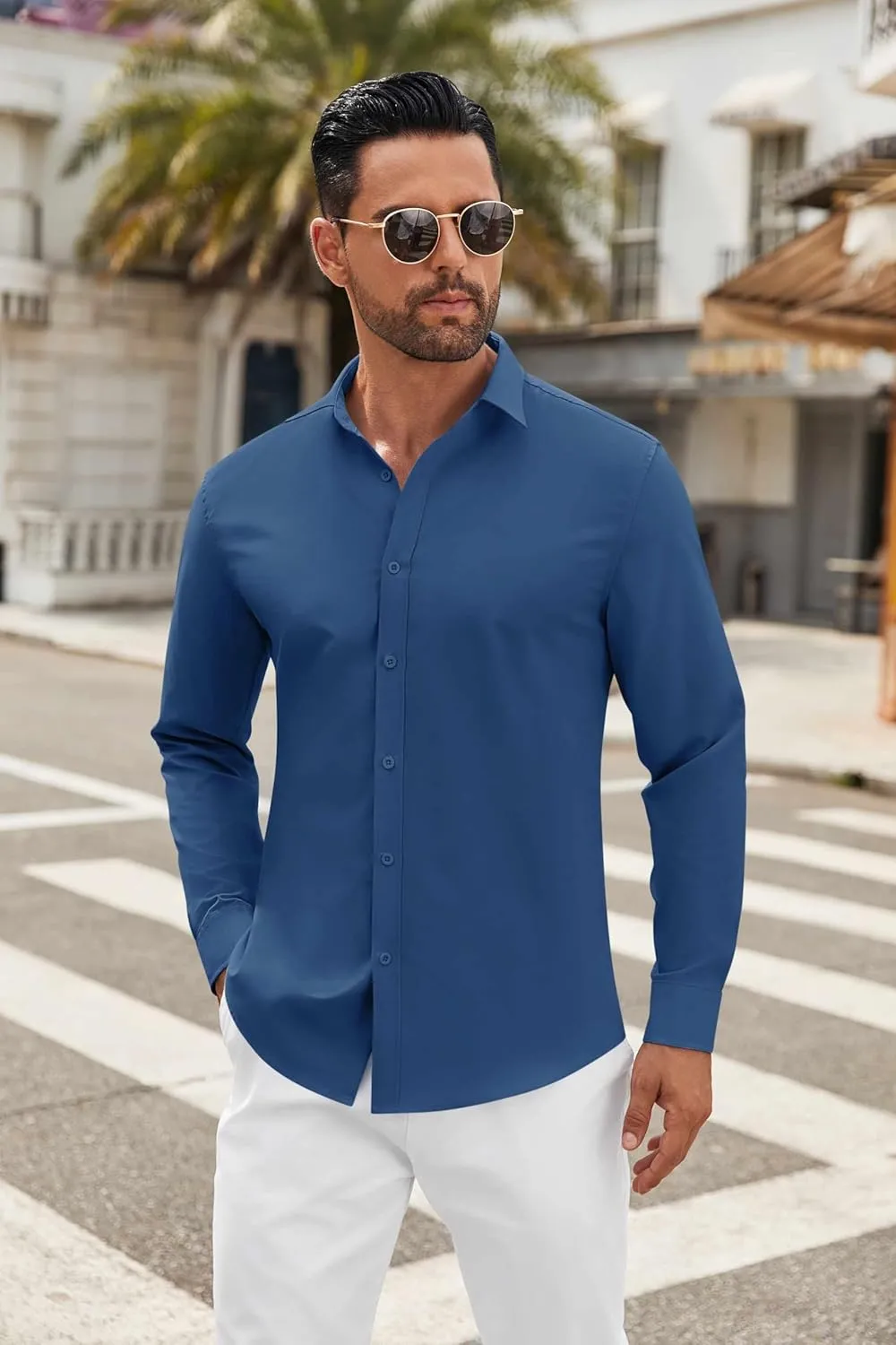 COOFANDY Men's Long Sleeve Button Down Shirts Casual Untucked Dress Shirt Beach Wedding Shirts