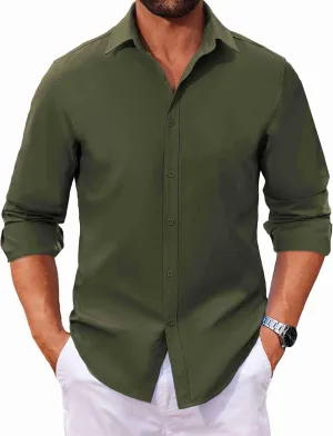 COOFANDY Men's Long Sleeve Button Down Shirts Casual Untucked Dress Shirt Beach Wedding Shirts