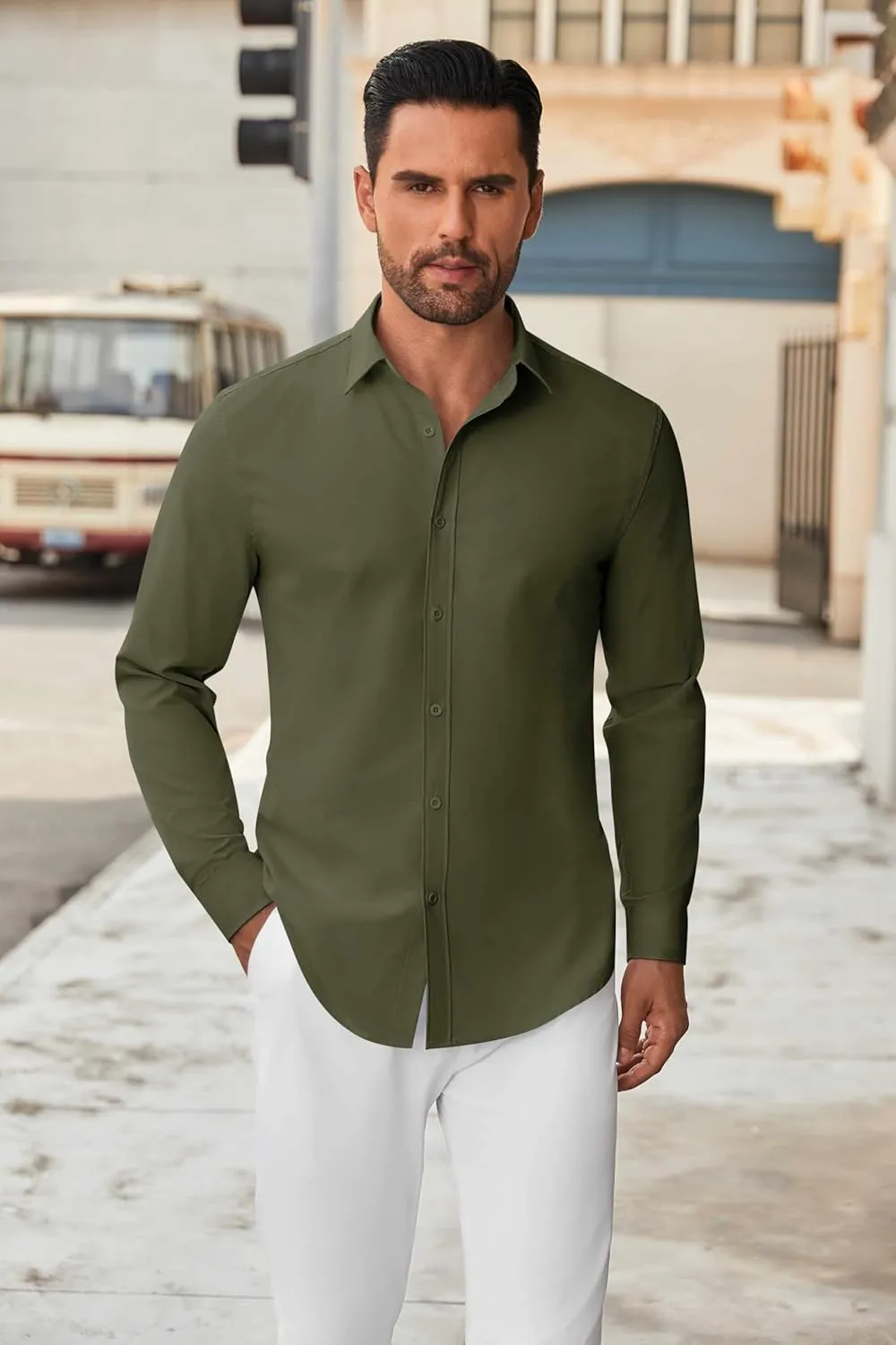 COOFANDY Men's Long Sleeve Button Down Shirts Casual Untucked Dress Shirt Beach Wedding Shirts