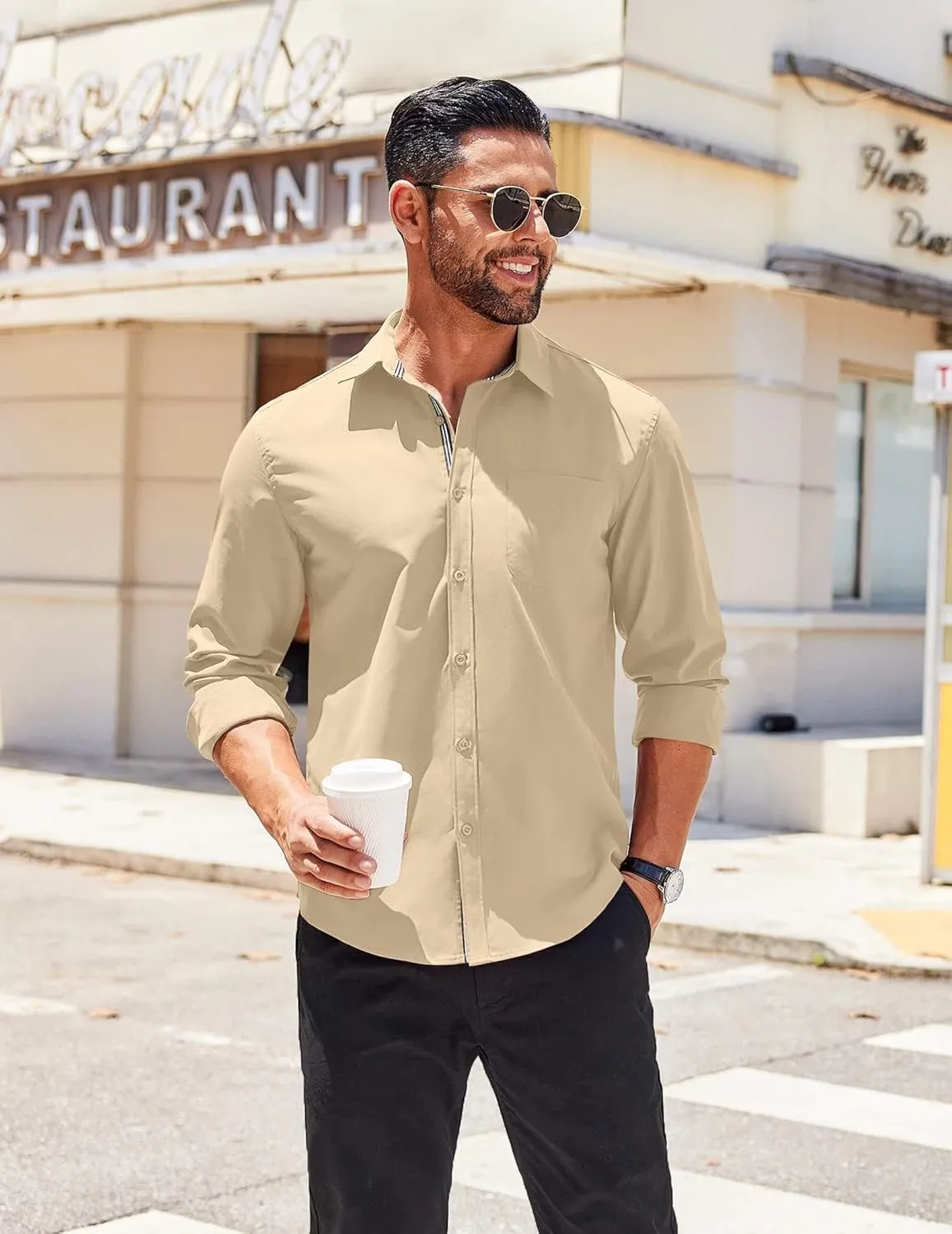COOFANDY Men's Long Sleeve Casual Button Down Shirts Untucked Shirts for Men Regular Fit Dress Shirt