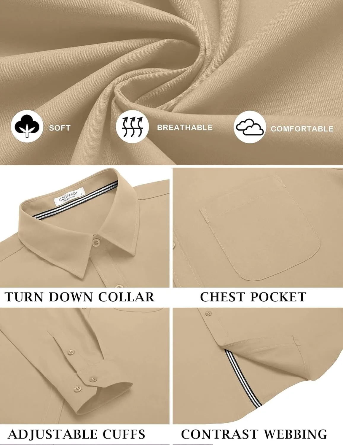 COOFANDY Men's Long Sleeve Casual Button Down Shirts Untucked Shirts for Men Regular Fit Dress Shirt
