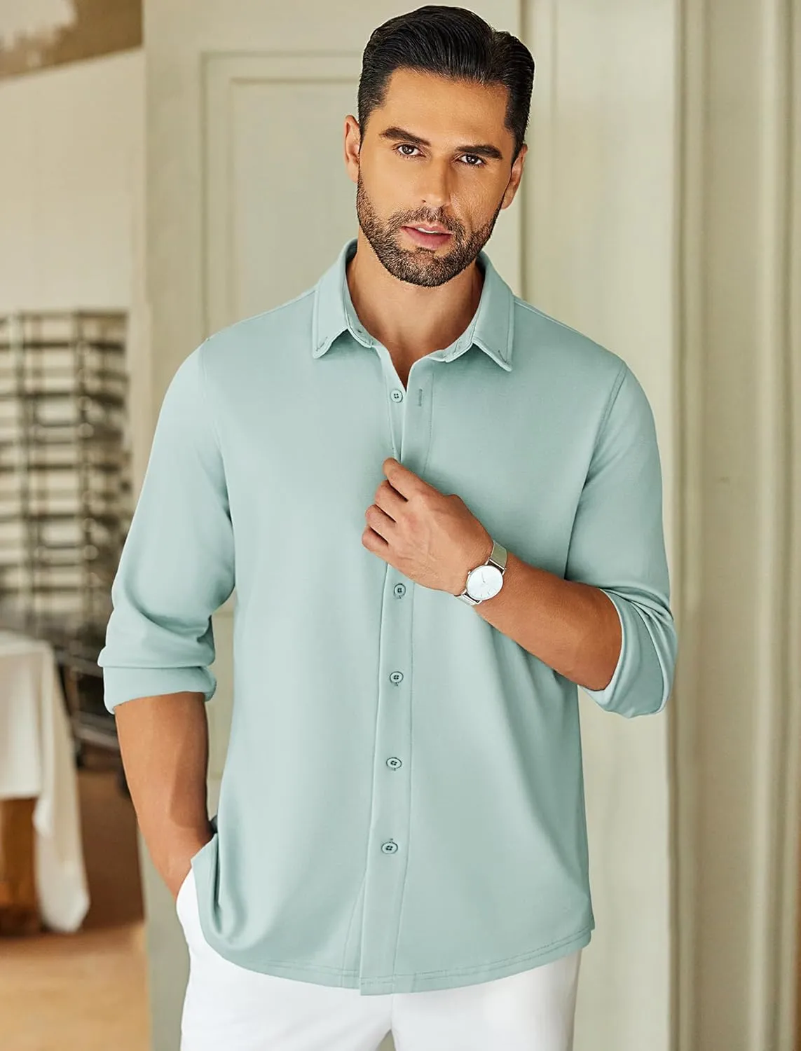 COOFANDY Mens Long Sleeve Wrinkle Free Shirts Stretch Dress Shirts Regular Fit Button Down Shirt