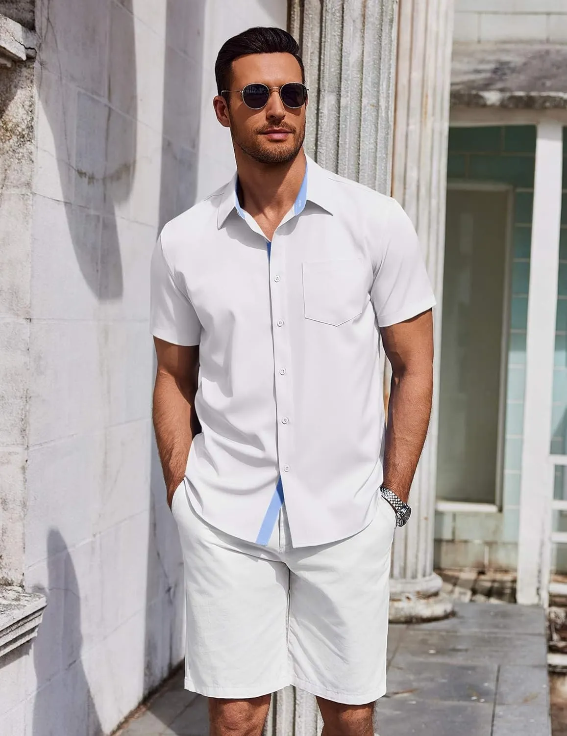COOFANDY Men's Short Sleeve Button Down Shirts Summer Untucked Casual Dress Shirts with Pocket