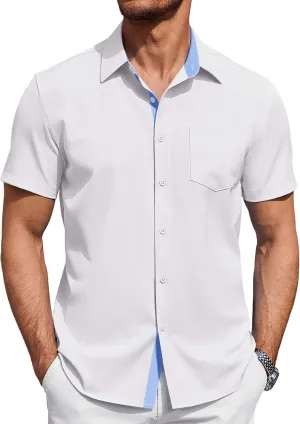 COOFANDY Men's Short Sleeve Button Down Shirts Summer Untucked Casual Dress Shirts with Pocket