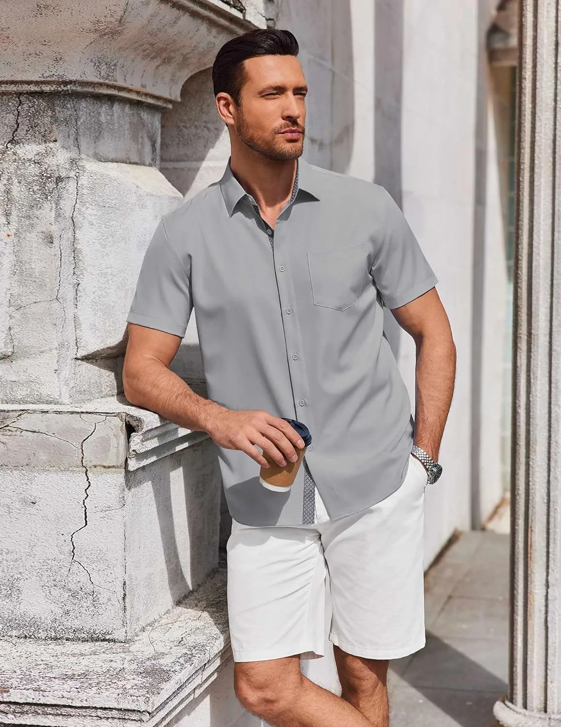 COOFANDY Men's Short Sleeve Button Down Shirts Summer Untucked Casual Dress Shirts with Pocket