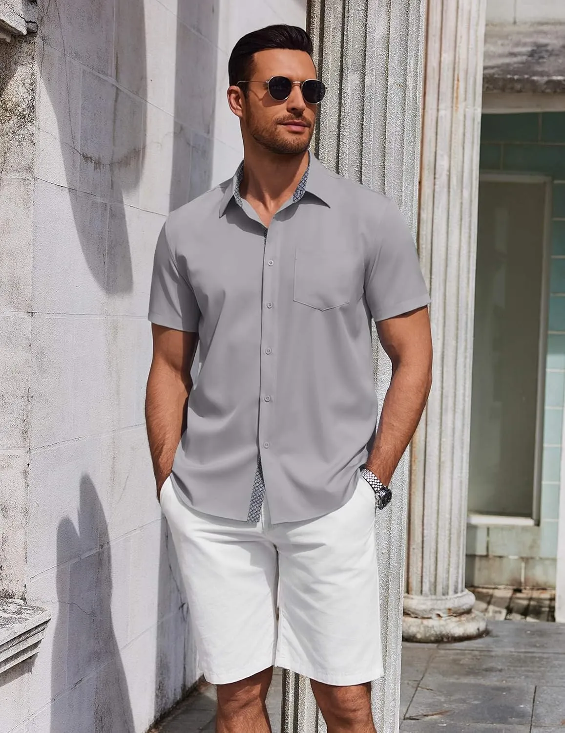 COOFANDY Men's Short Sleeve Button Down Shirts Summer Untucked Casual Dress Shirts with Pocket