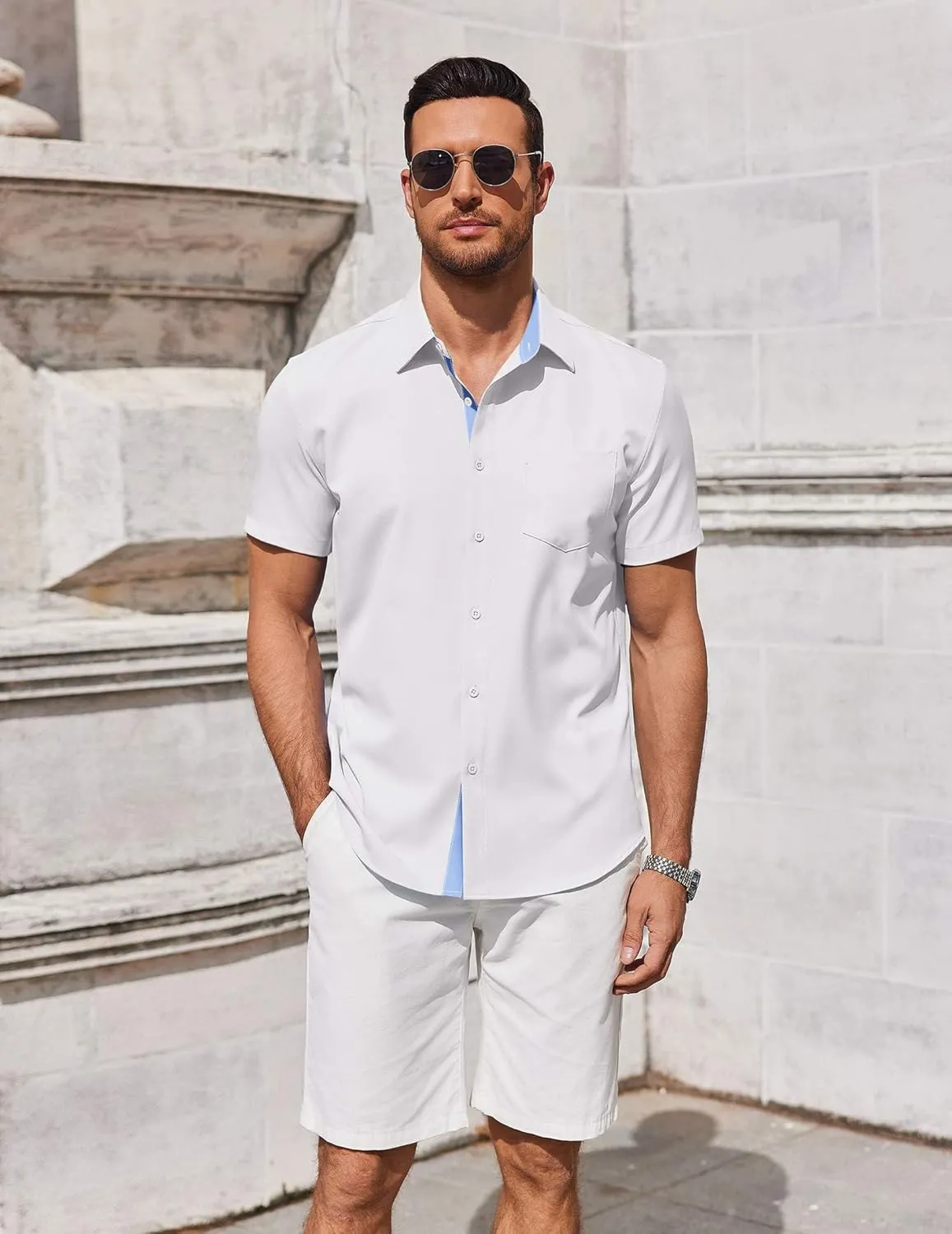COOFANDY Men's Short Sleeve Button Down Shirts Summer Untucked Casual Dress Shirts with Pocket