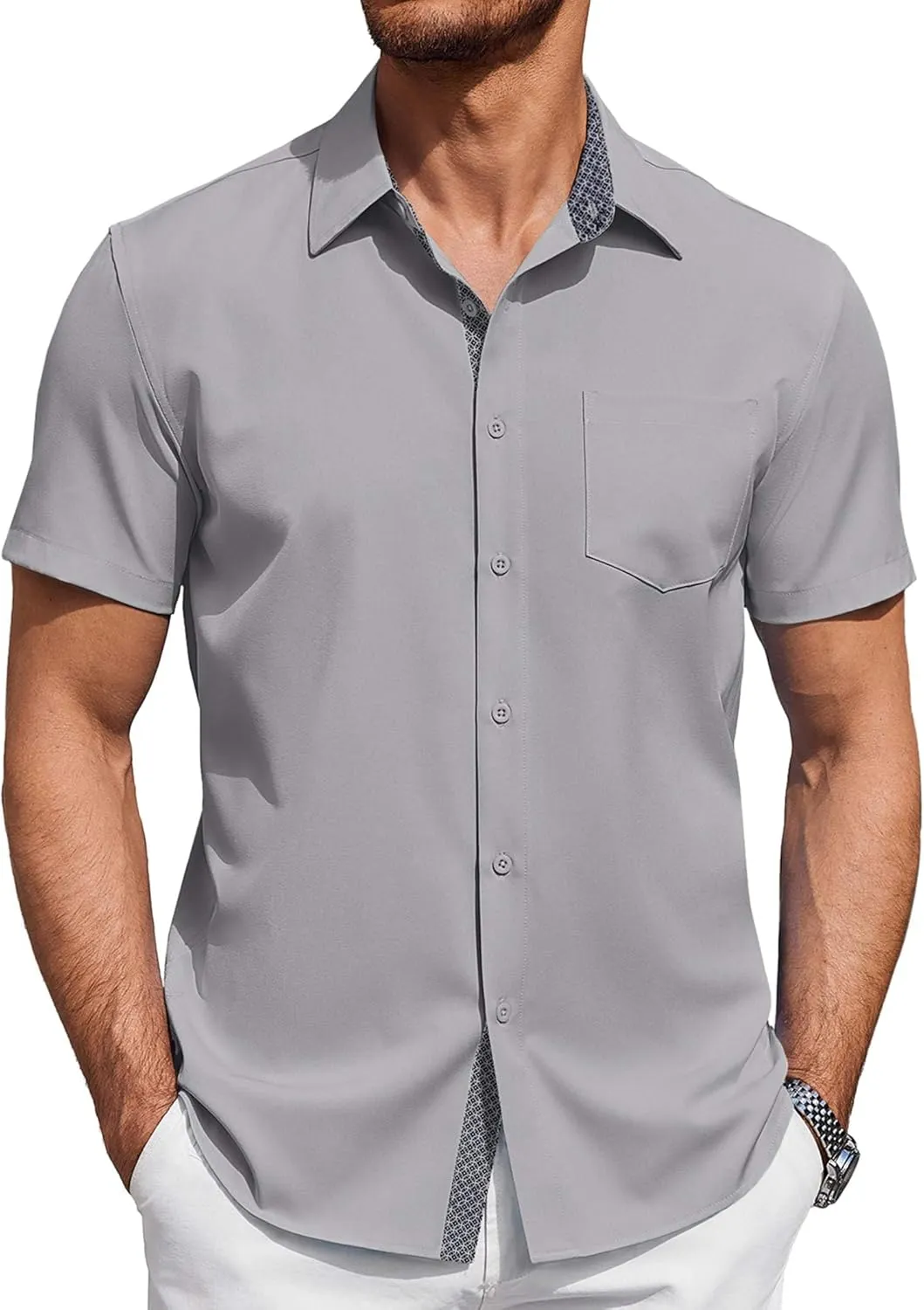 COOFANDY Men's Short Sleeve Button Down Shirts Summer Untucked Casual Dress Shirts with Pocket