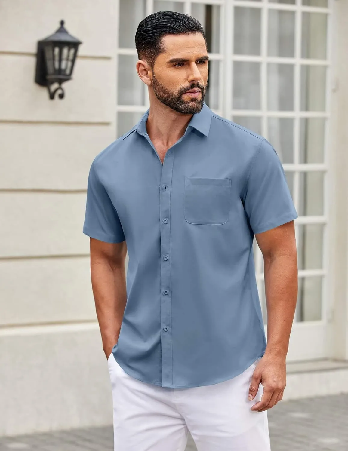 COOFANDY Mens Short Sleeve Casual Button Down Shirts Summer Untucked Dress Shirts with Pocket