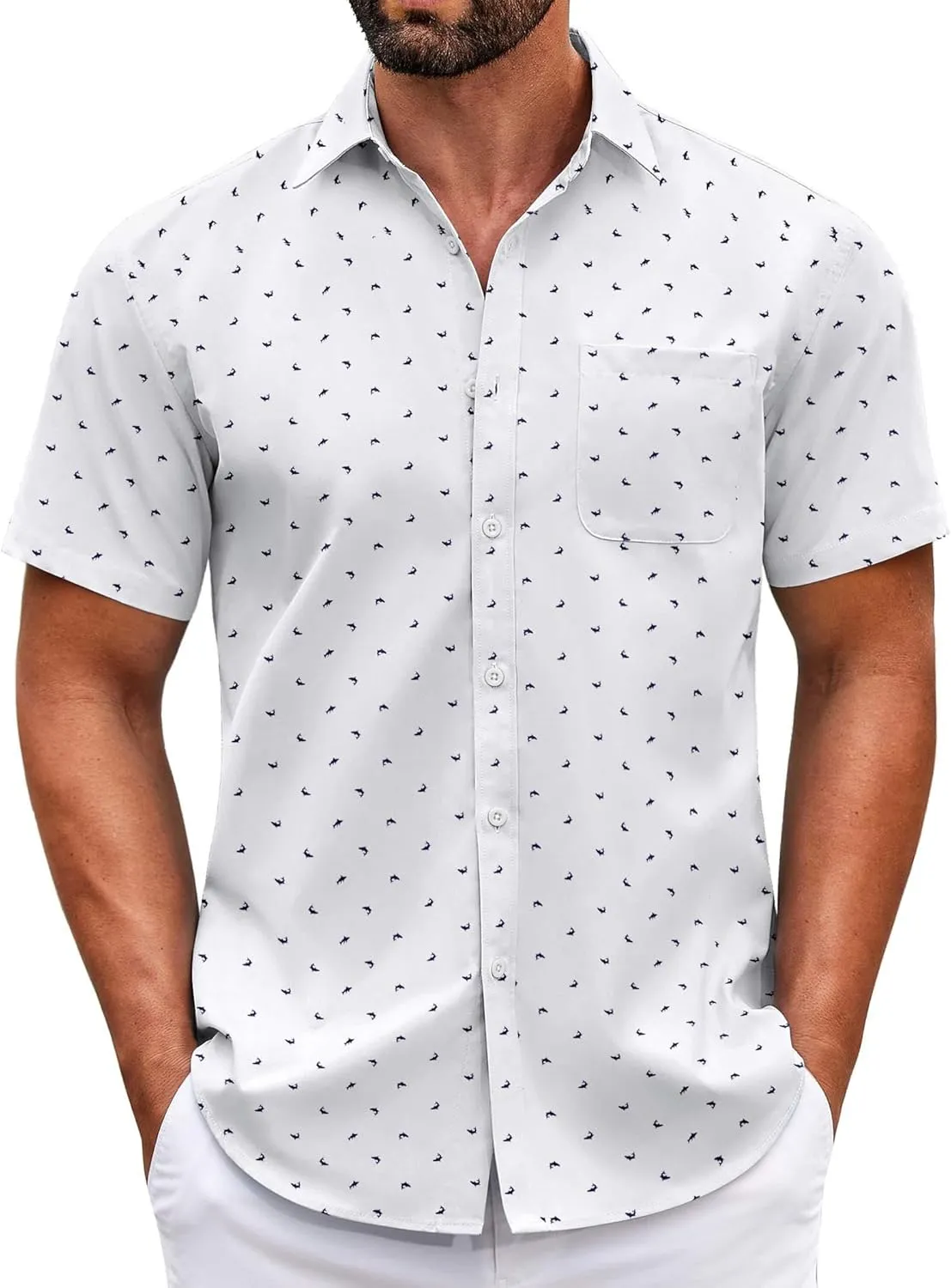 COOFANDY Mens Short Sleeve Casual Button Down Shirts Summer Untucked Dress Shirts with Pocket