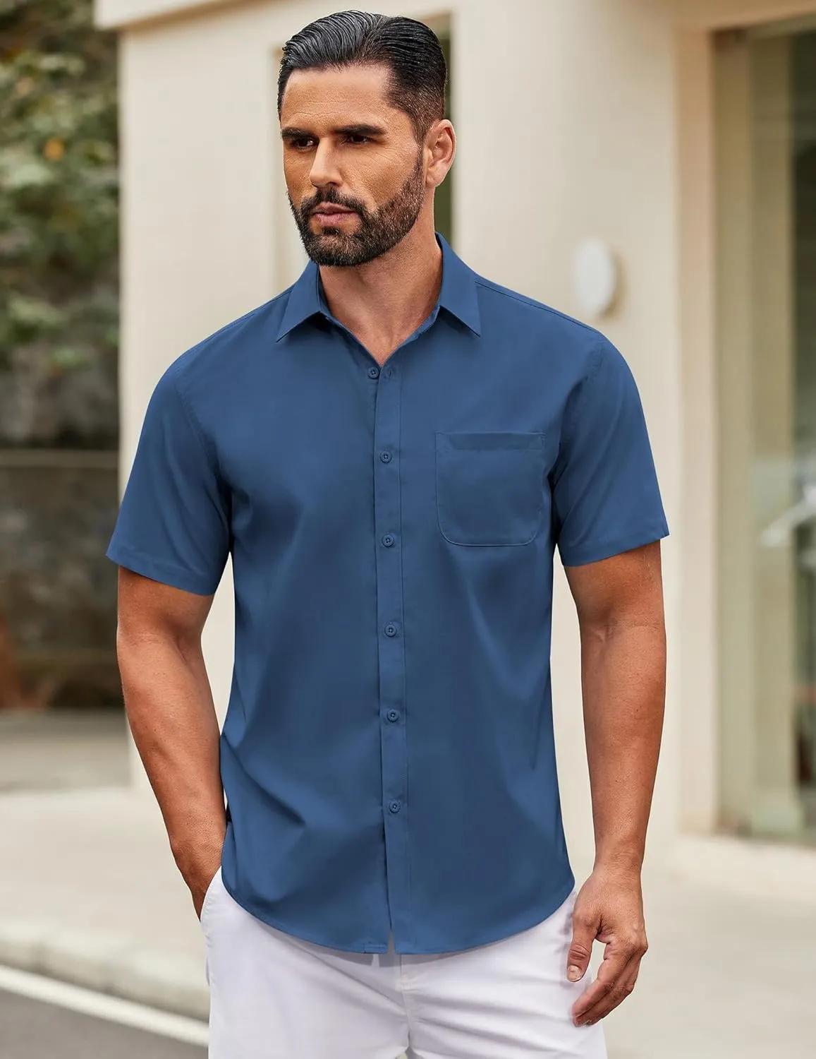 COOFANDY Mens Short Sleeve Casual Button Down Shirts Summer Untucked Dress Shirts with Pocket