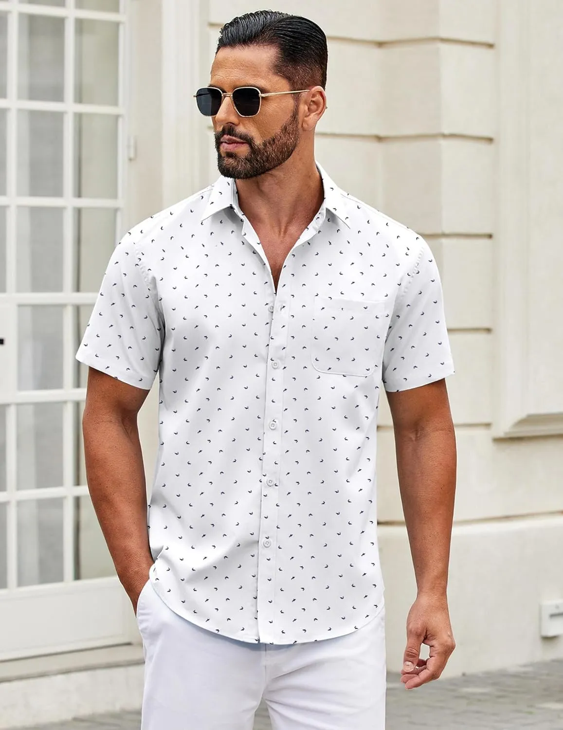 COOFANDY Mens Short Sleeve Casual Button Down Shirts Summer Untucked Dress Shirts with Pocket