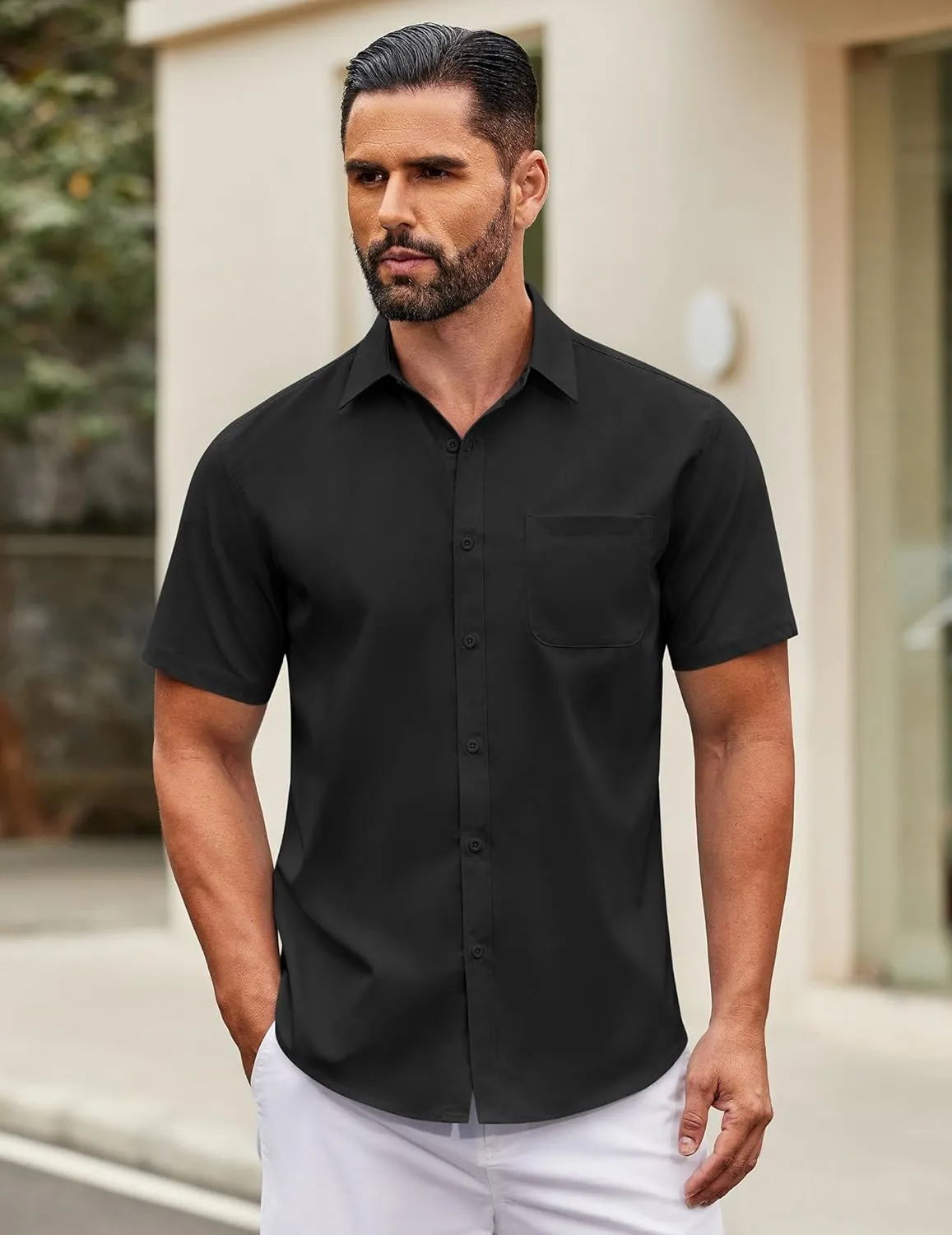 COOFANDY Mens Short Sleeve Casual Button Down Shirts Summer Untucked Dress Shirts with Pocket