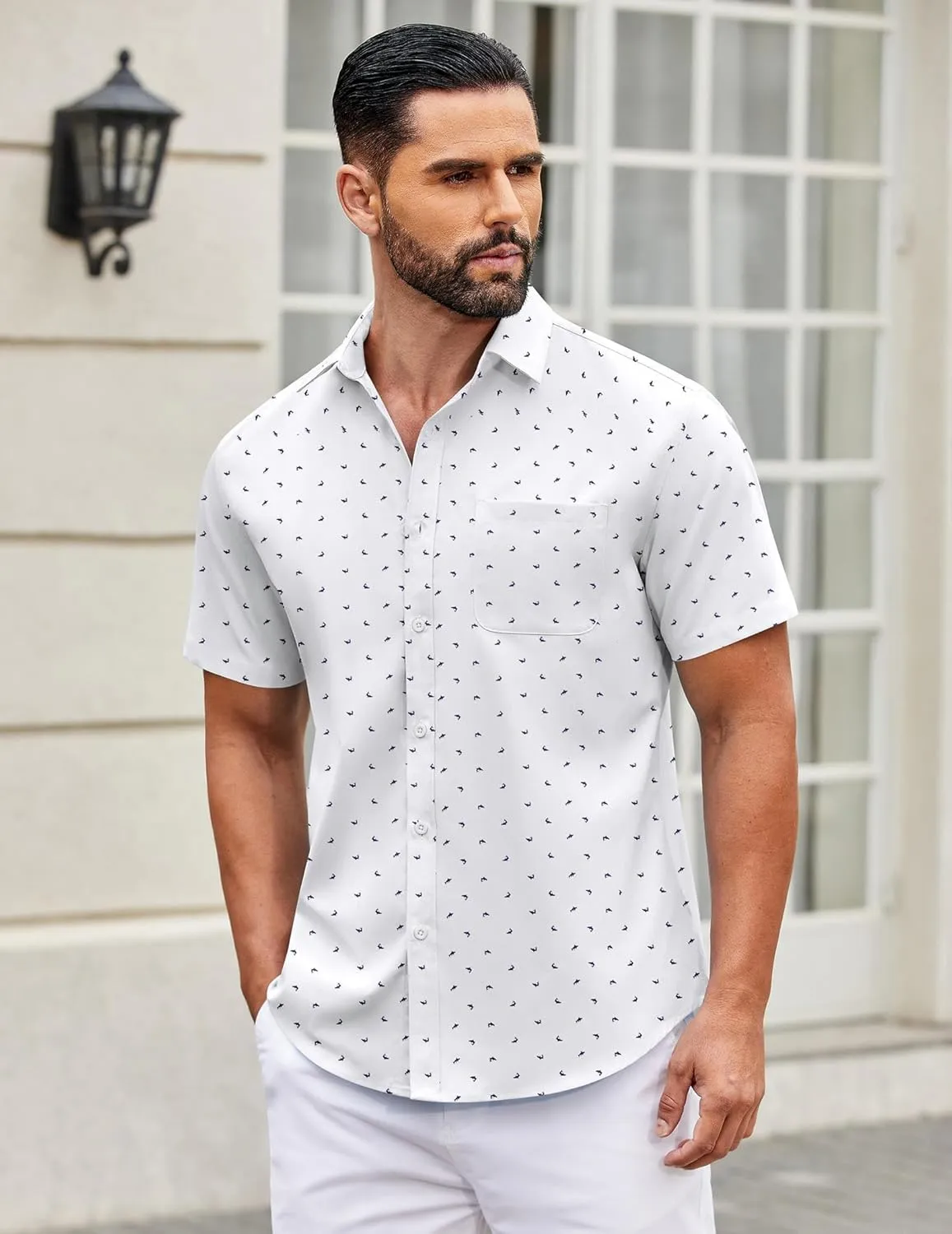 COOFANDY Mens Short Sleeve Casual Button Down Shirts Summer Untucked Dress Shirts with Pocket