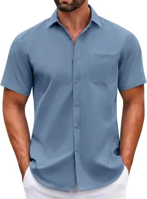 COOFANDY Mens Short Sleeve Casual Button Down Shirts Summer Untucked Dress Shirts with Pocket