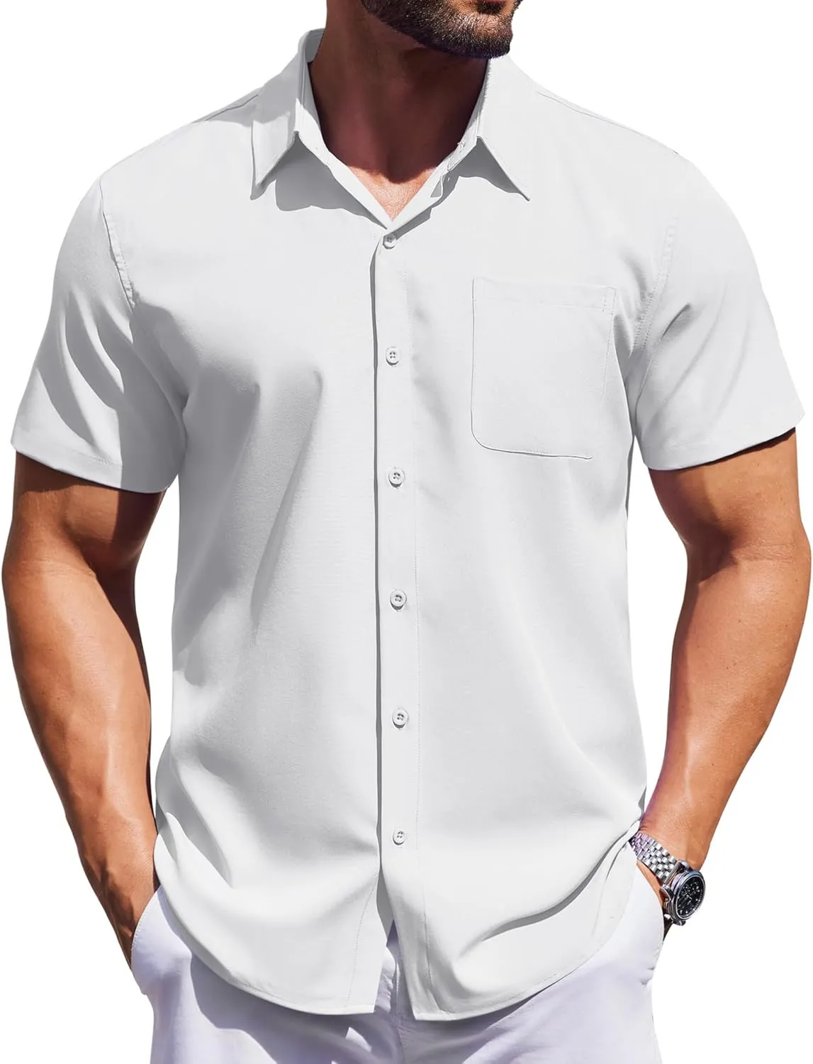 COOFANDY Mens Short Sleeve Dress Shirts Button Down Shirts Regular Fit Business Casual Shirt with Pocket