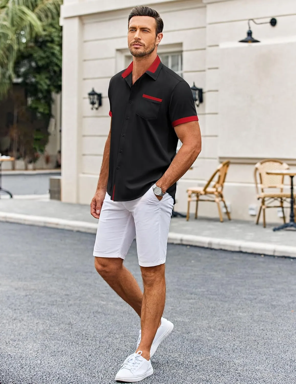 COOFANDY Mens Short Sleeve Dress Shirts Casual Wrinkle Free Shirt Plaid Collar Summer Button Down Shirts