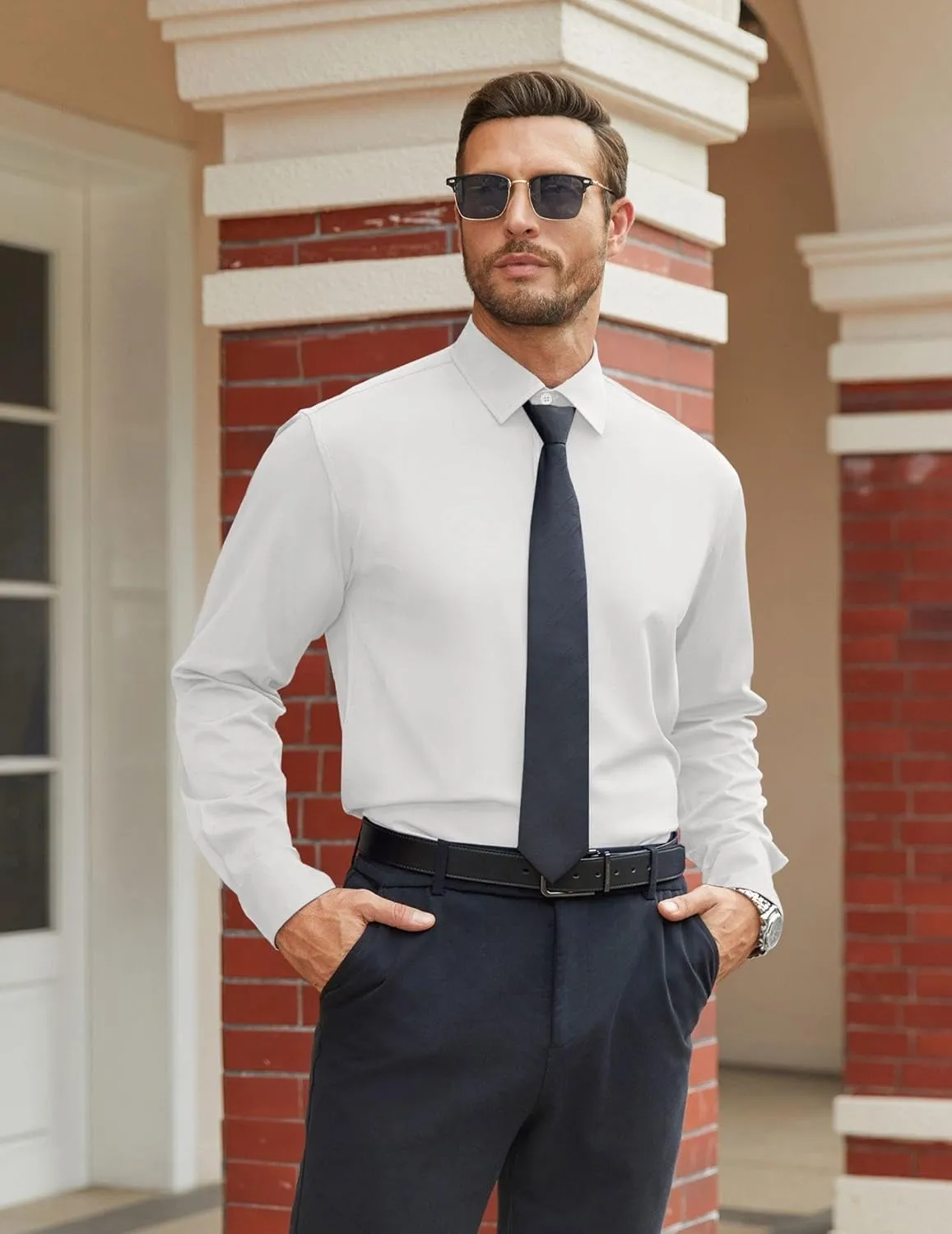 COOFANDY Mens Stretch Dress Shirts Long Sleeve Button Down Shirt Regular Fit Formal Business Shirts