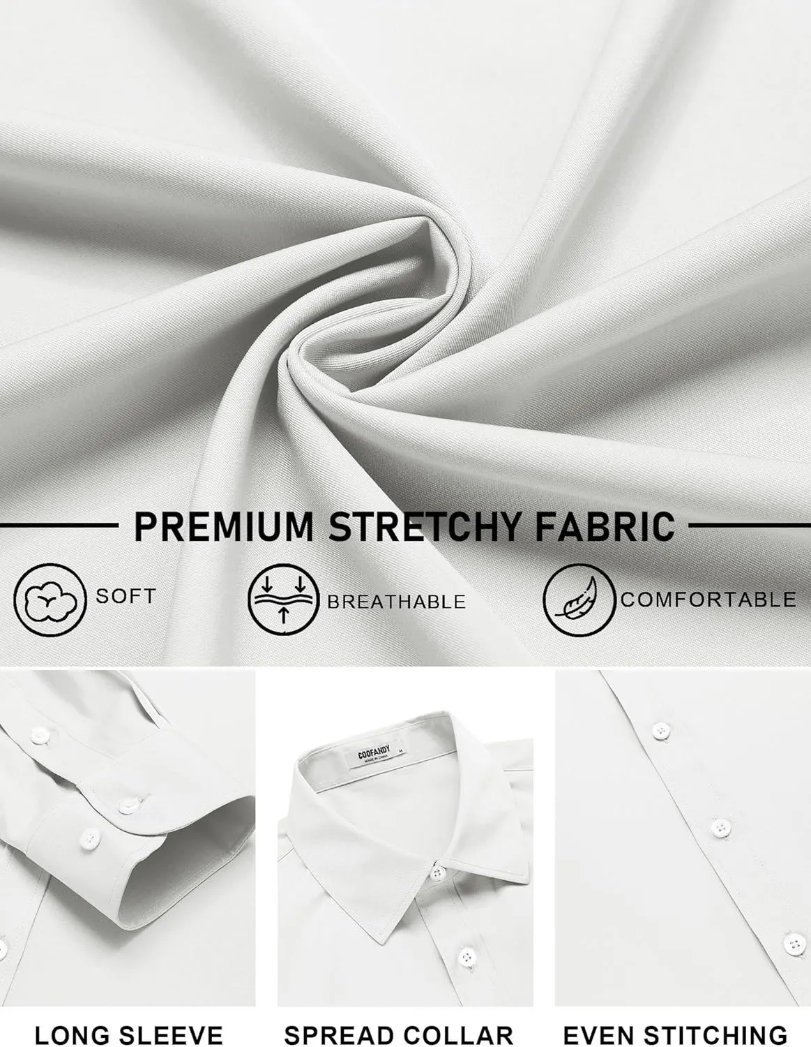 COOFANDY Mens Stretch Dress Shirts Long Sleeve Button Down Shirt Regular Fit Formal Business Shirts