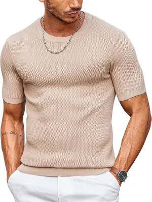 COOFANDY Men's T- Shirts Casual Short Sleeve Crewneck Shirts Solid Textured Knit Pullover Tees