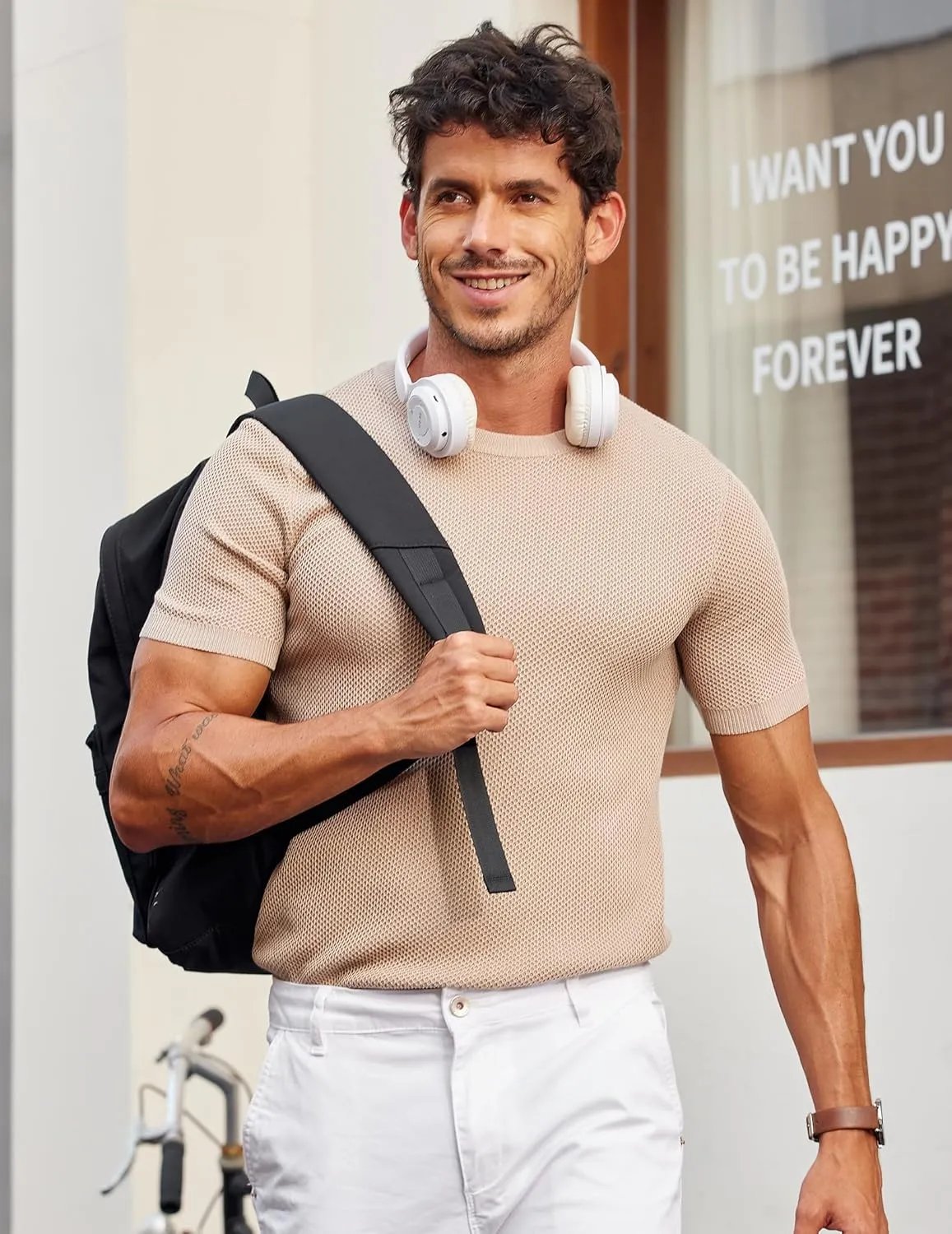 COOFANDY Men's T- Shirts Casual Short Sleeve Crewneck Shirts Solid Textured Knit Pullover Tees
