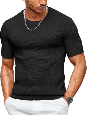 COOFANDY Men's T- Shirts Casual Short Sleeve Crewneck Shirts Solid Textured Knit Pullover Tees