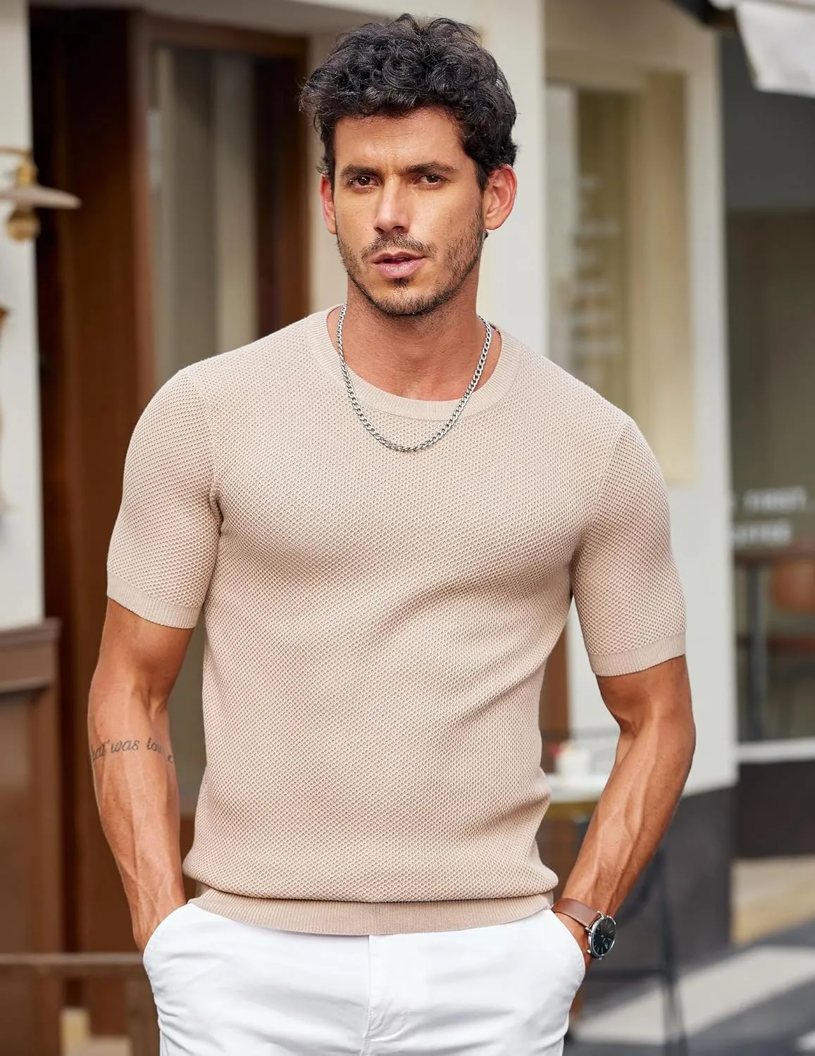 COOFANDY Men's T- Shirts Casual Short Sleeve Crewneck Shirts Solid Textured Knit Pullover Tees